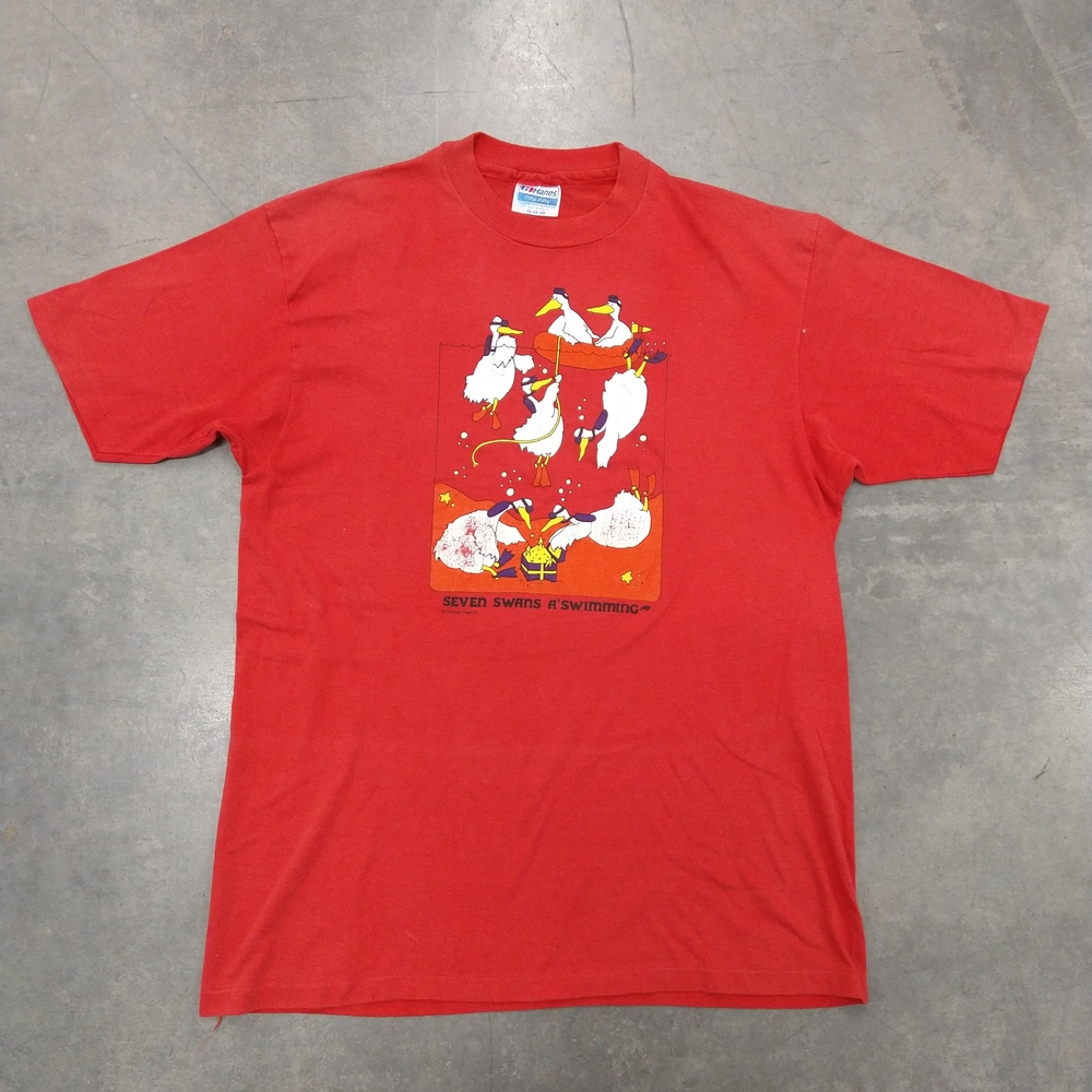 Seven Swanes Swimming VTG Shirt XL Measurements Hanes Red 90s
